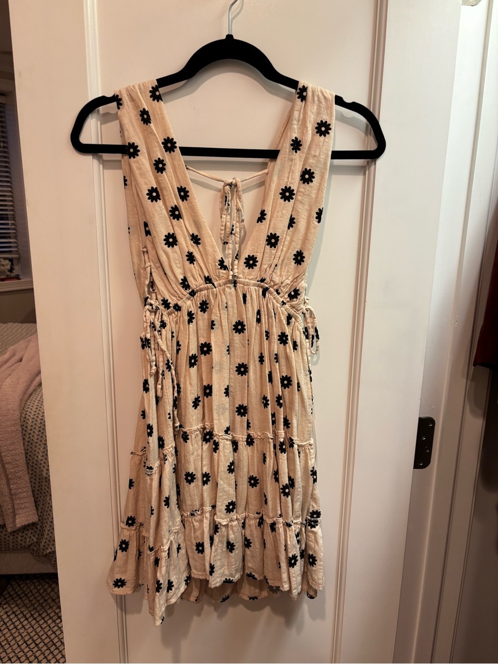 Cotton Candy Cream Mini Dress with Black Floral Print